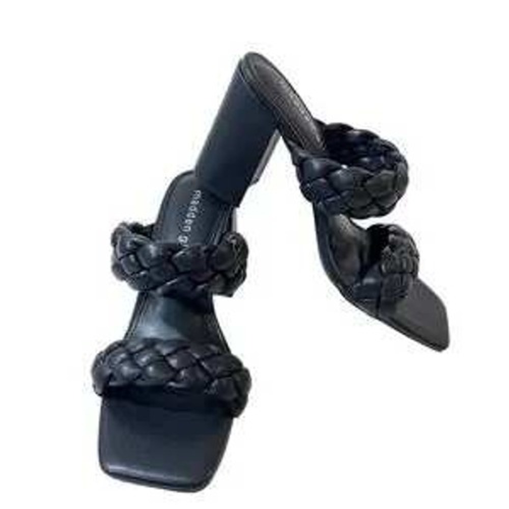 Madden Girl DIXCY Sandals Womens 6.5 Black EUC Braided Block Heel Square Toe